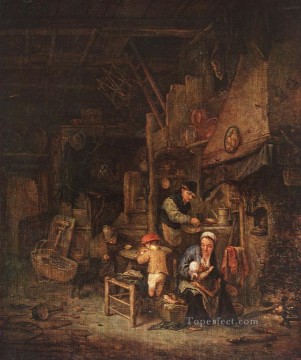  Familia Pintura al %C3%B3leo - Interior con una familia campesina Pintores de género holandeses Adriaen van Ostade
